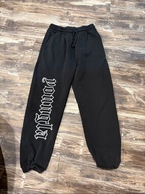 YoungLA Black Joggers with White Gothic Leg Script